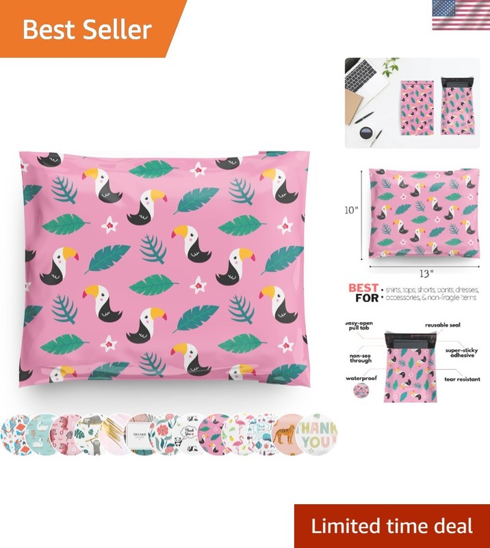 Poly Mailers 10×13 Tropical Bird Pink Green Floral