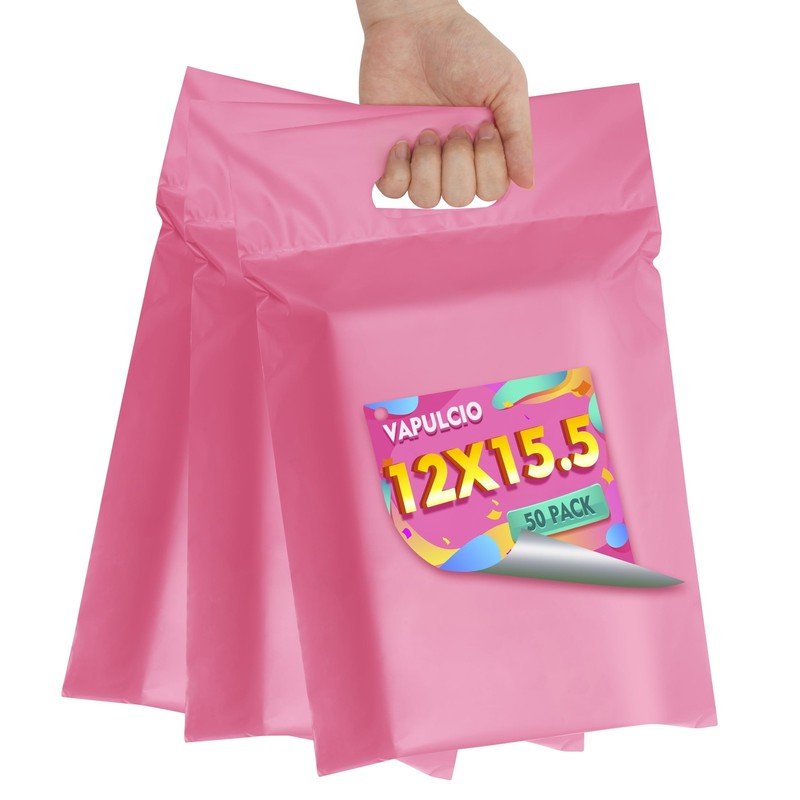 50 PCS Poly Mailers 12×15.5 Inch Pink Mailing Envelopes Handle Shipping Bags