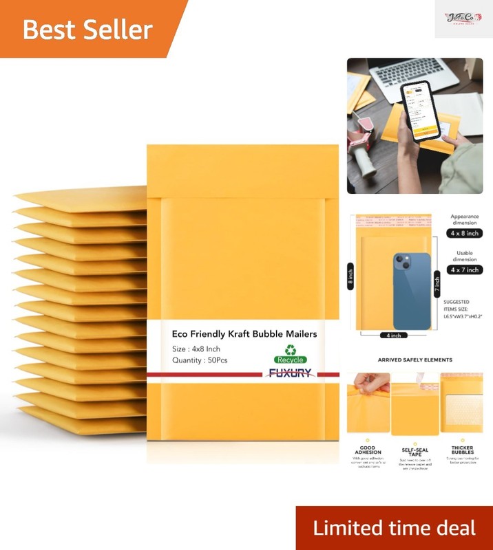 Vibrant Yellow Padded Bubble Mailers 4×8” – 50 Pack for Safe & Stylish Shipping