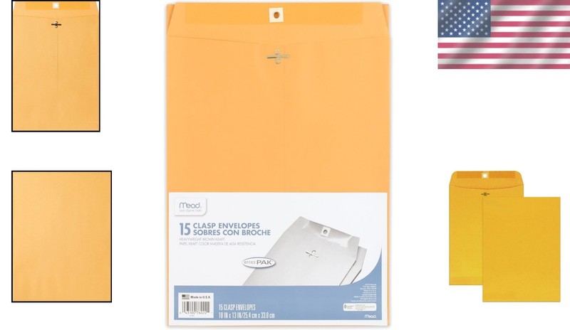 Secure Clasp Closure Brown Kraft Envelopes 10" x 13", 15 Count for Mailing gallery