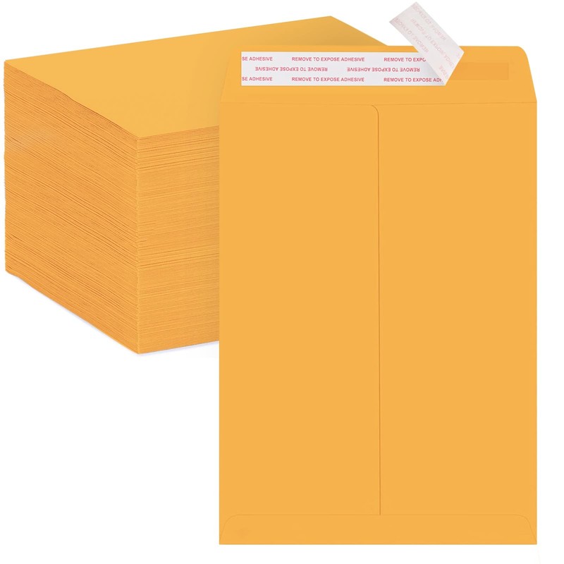 100 Pack 9×12 Inch Manila Self-Seal Mailing Envelopes in Yellow Catalog Size