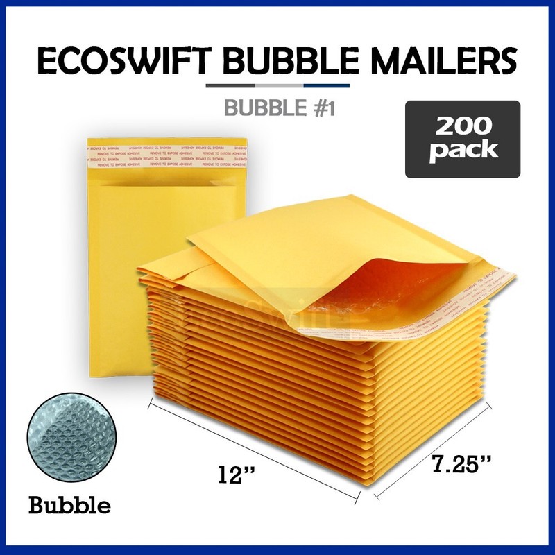 200 #1 7.25×12 Kraft Bubble Padded Envelopes Mailers Shipping Case 7.25″x12″