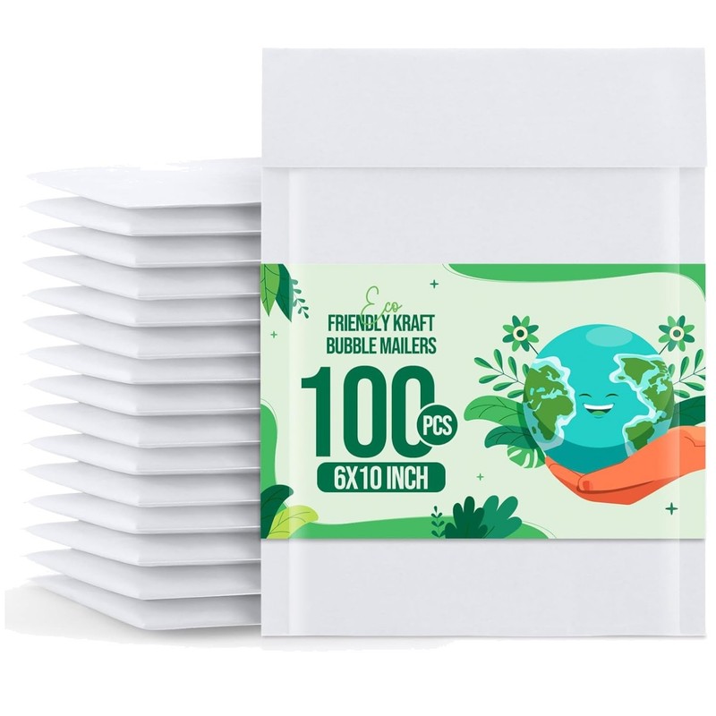 Durable 6×10″ White Kraft Bubble Envelopes – 100 Pack for Small Business Use