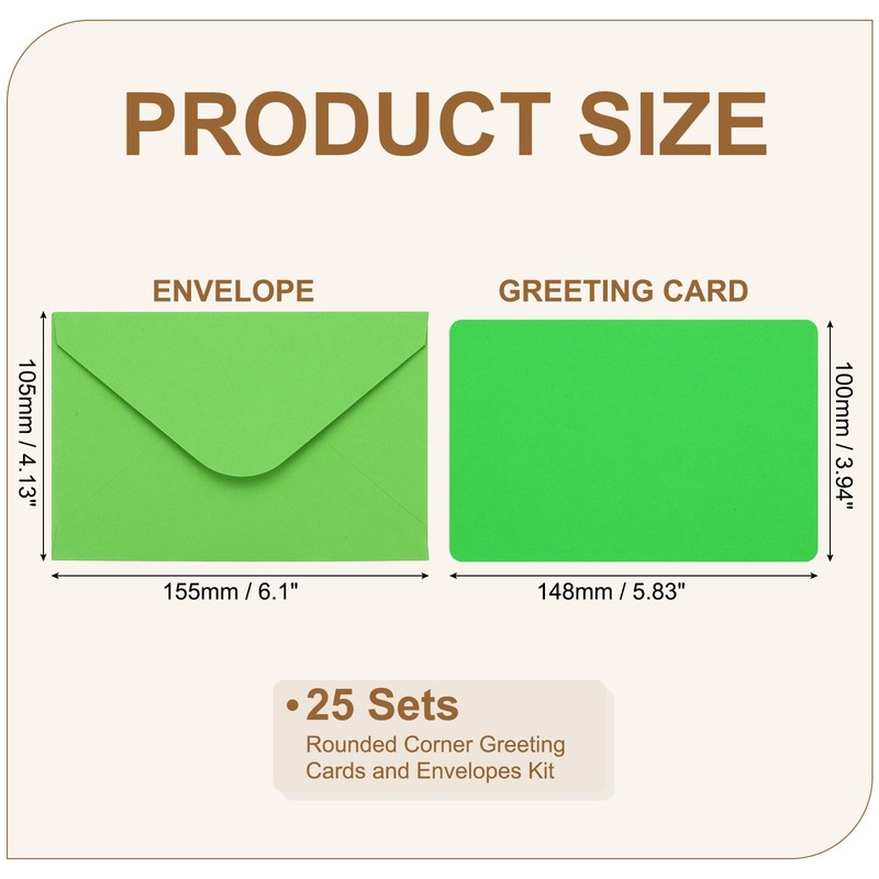 25Sets 4 x 6" Blank Cards and Envelopes, Rounded Corner Cards, Bright Green gallery
