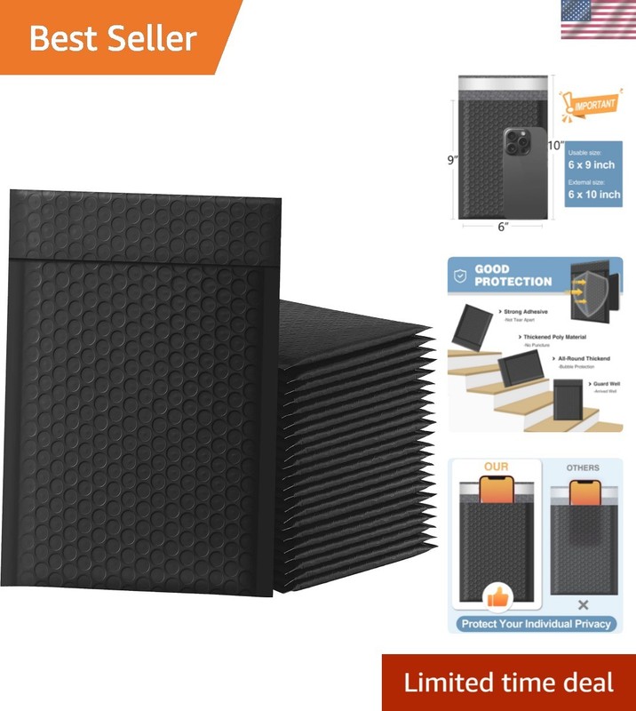 25pc Matte Black Bubble Mailers 6×10 Inch – Perfect for Small Business Shipping