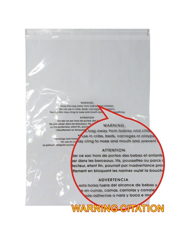 Yens #7 (14.5"x 19") -500pcs/pack Clear Plastic bags -with warning citation gallery