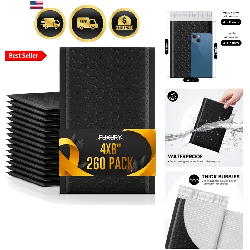 4×8 Bubble Mailer 260 Pack Black Padded Envelopes for Mailing Small Bubble Ma…