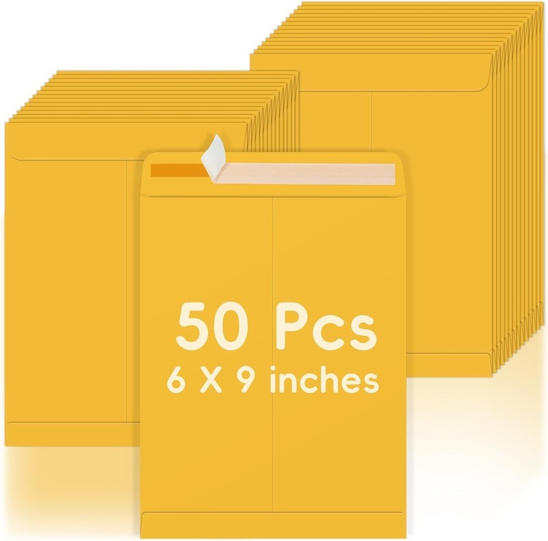 50Pack 6x9Envelopes Self Seal,Brown Kraft Catalog Mailing Envelopes 6 x 9 Manill