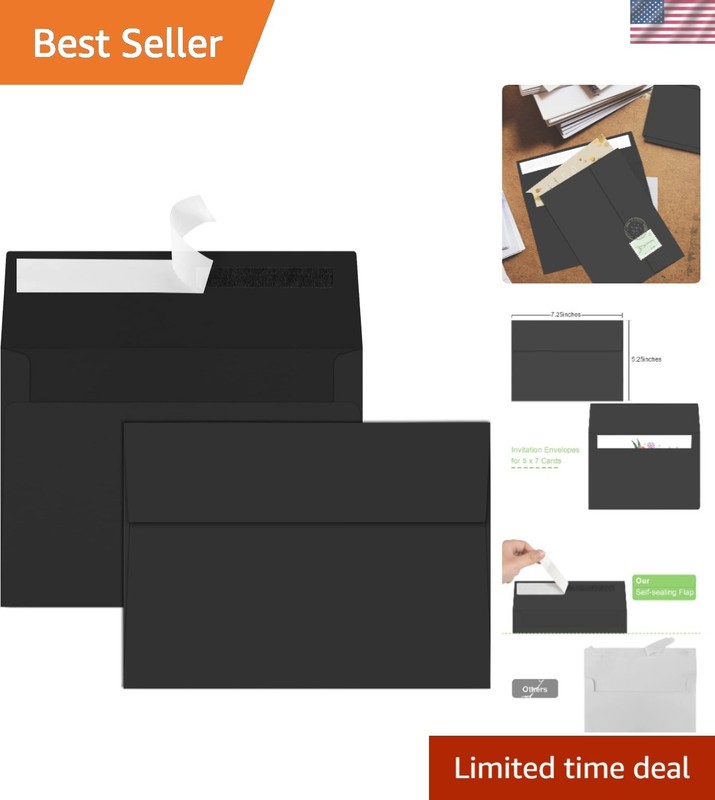 Versatile 50 Pack A7 5×7 Self-Sealing Black Envelopes for Invitations & More