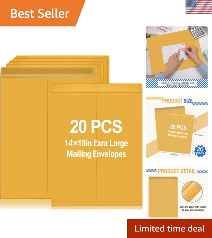 20 Pcs 14″ x 18″ Extra Large Mailing Envelopes 32lb with Gummed Flaps, Catalo…
