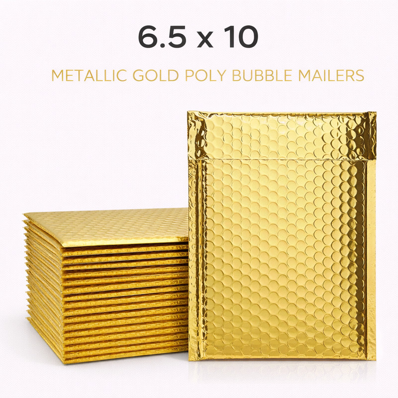 Metallic Gold Poly Bubble Mailers # 0 6.5×10 Padded Self Seal Envelopes