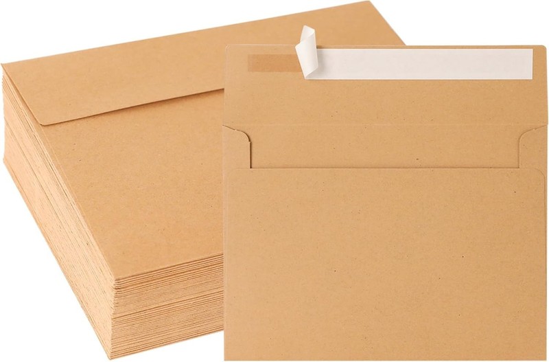 Reliable 50 Pack Kraft Envelopes, Self-Seal for Baby Shower & Wedding Invites