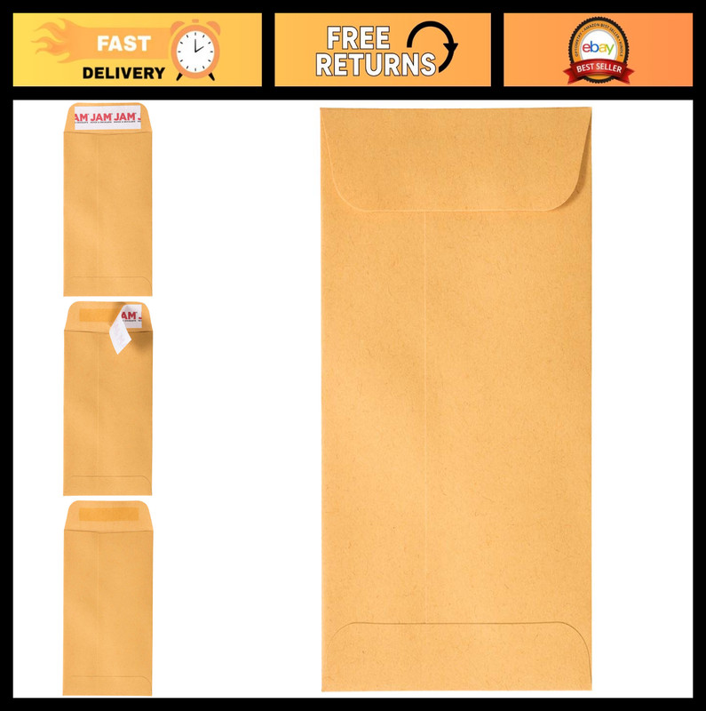 Peel & Seal Coin Envelopes - 3.125" x 5.5" Brown Kraft - 50 Pack, Business Use
