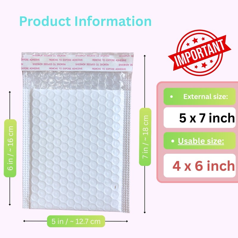 10 Pack Bubble Mailers 5x7 Inch White Usable Size 4x6” Envelope Shipping Mailers gallery