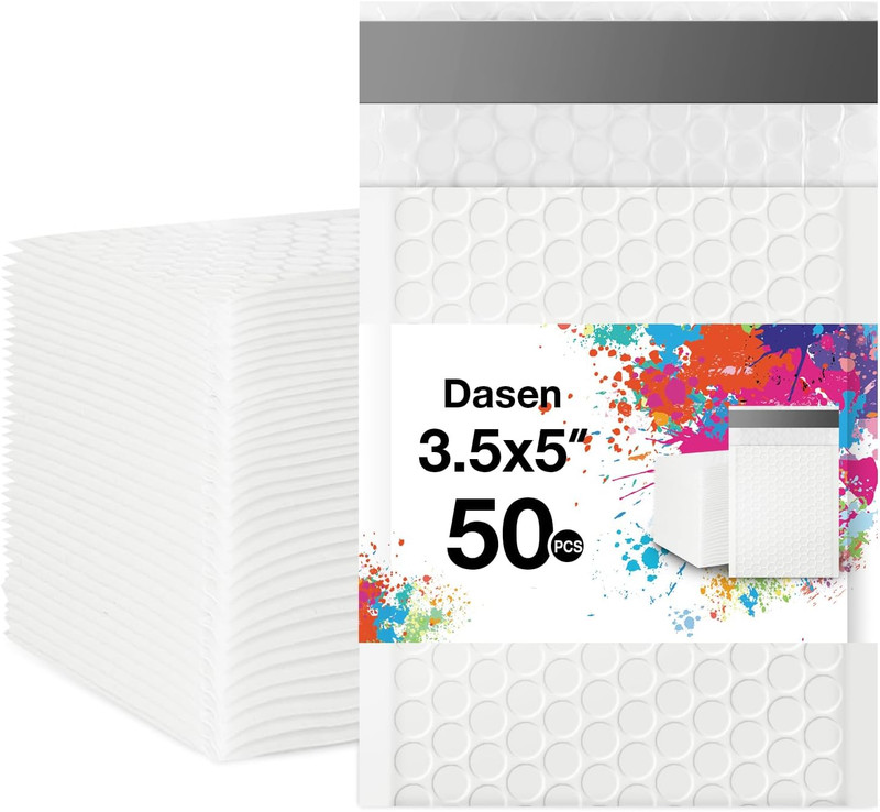 Bubble Mailers 3.5x5 Inch 50 Pcs,Small Self-Sealing Mail Shipping Bags,White Pad gallery