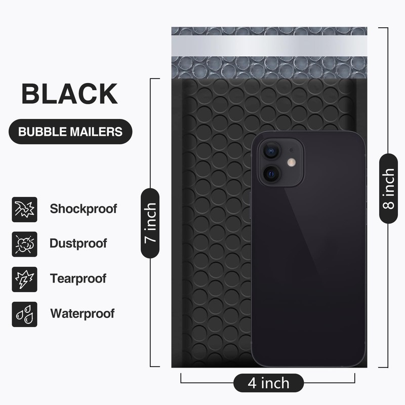UCGOU Bubble Mailers 4''x8'' Black 50 Pack Poly Padded Envelopes Small Package W gallery