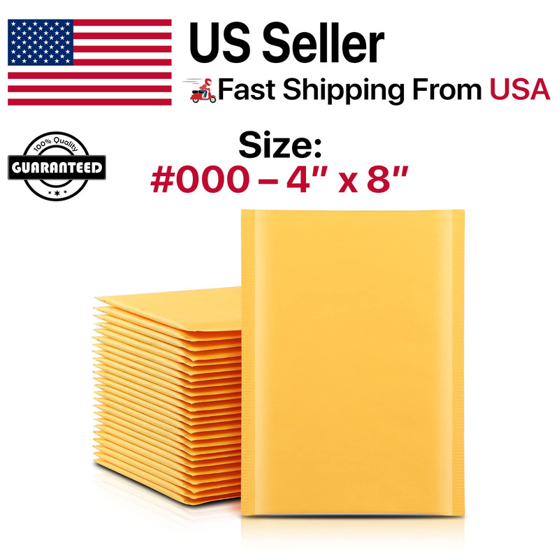 #000 4×8 (4×7) Kraft Bubble Mailers Padded Envelopes Mailing Shipping Bags