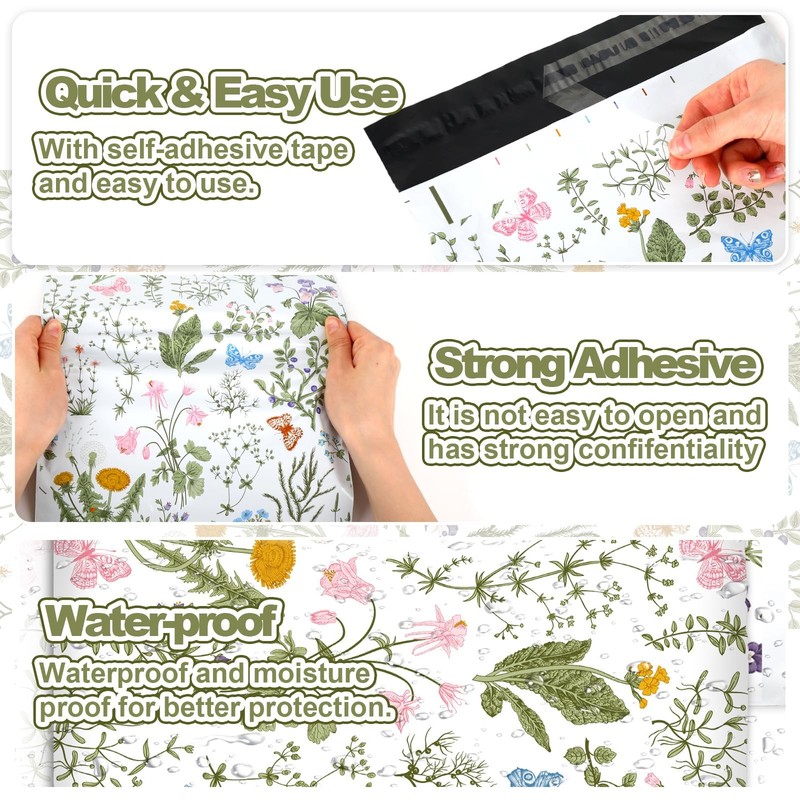 100 Pcs Spring Poly Mailers 10 x 13 Inch Wildflower Mailing Bags Green Wild F... gallery