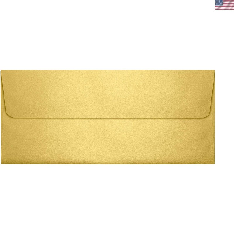 Elegant Gold Metallic 4 1/8″ x 9 1/2″ Envelopes – Self-Sealing & 50 Count