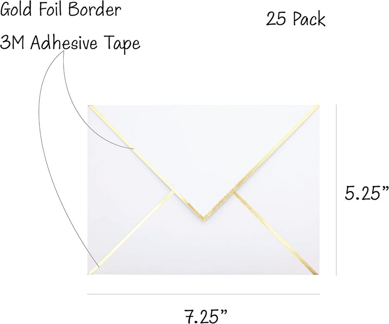 A7 Envelopes - V Flap Foil Border Luxury Mailing Envelopes for 5" X 7" Cards - gallery