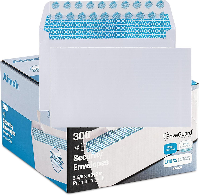 300#6 3/4 Security Tinted Self-Seal Envelopes – No Window, Enveguard, Size 3-5/8