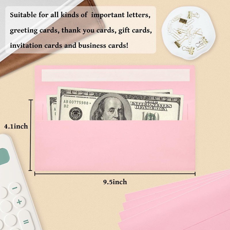 LIKAJON 50 Pack #10 Business Envelopes, Pink Standard Envelopes Self Seal, Le... gallery