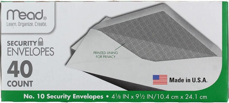 1 Mead 75214 #10 4 1/8 X 9 1/2 Gummed Closure 40 count white envelope gallery