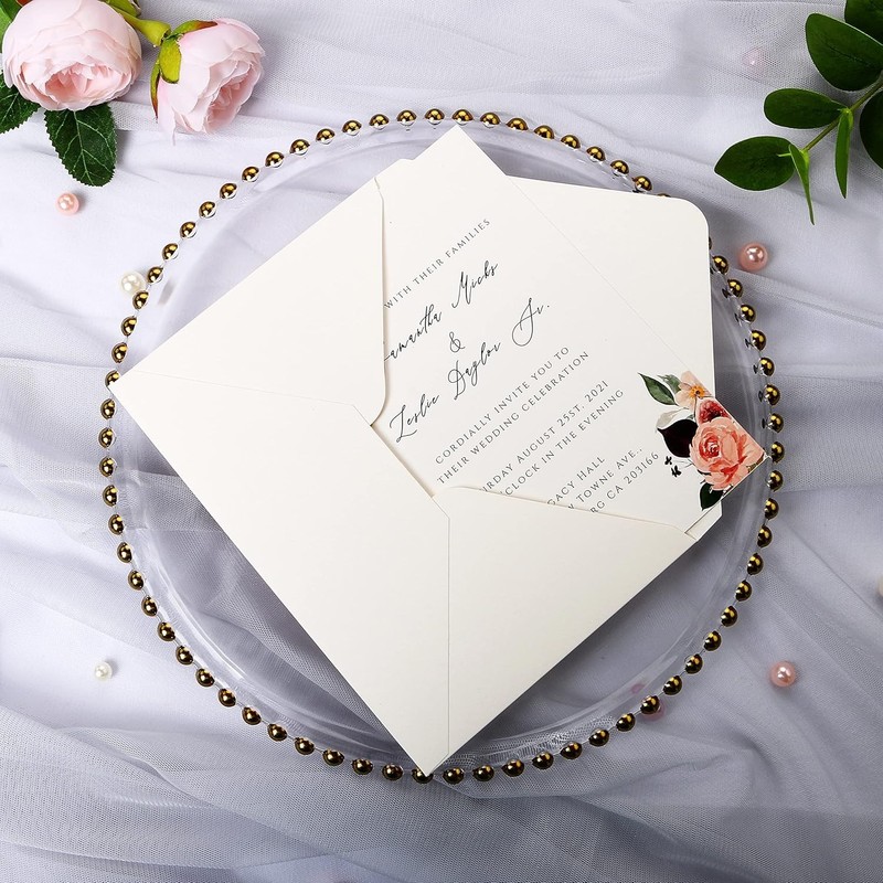 50 Pack 80lb Thick A7 Envelopes, Sparkle Ivory Heavy Duty 5x7 Envelopes, Perf... gallery