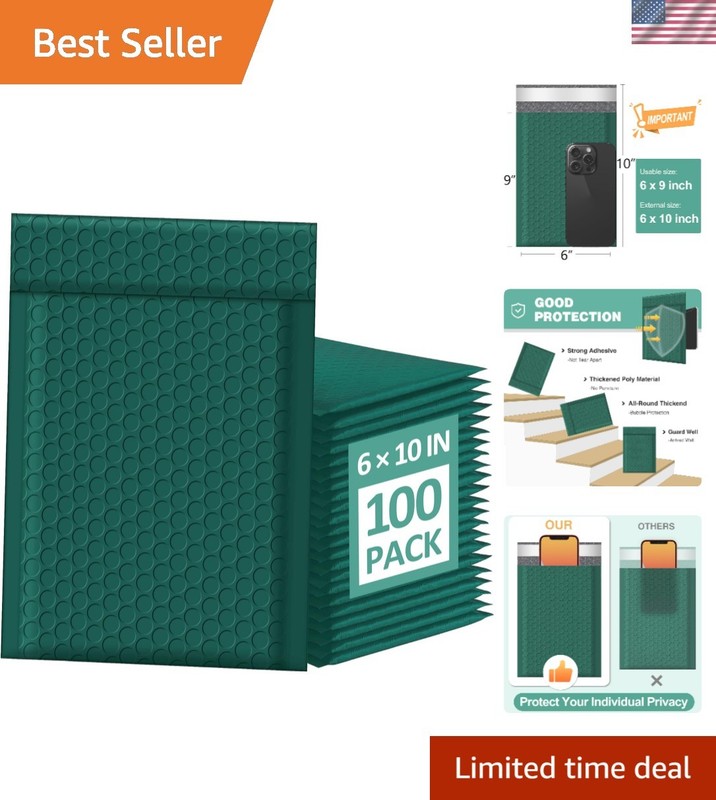 100 Ultramarine Green Bubble Mailers 6×10 Inch – Stylish & Secure Shipping Bags