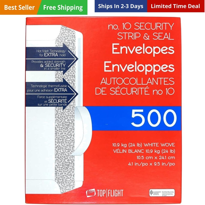 PSTF10NWT Envelopes, Strip & Seal, Security Tinted, White Paper, 24 lb, 500 C…