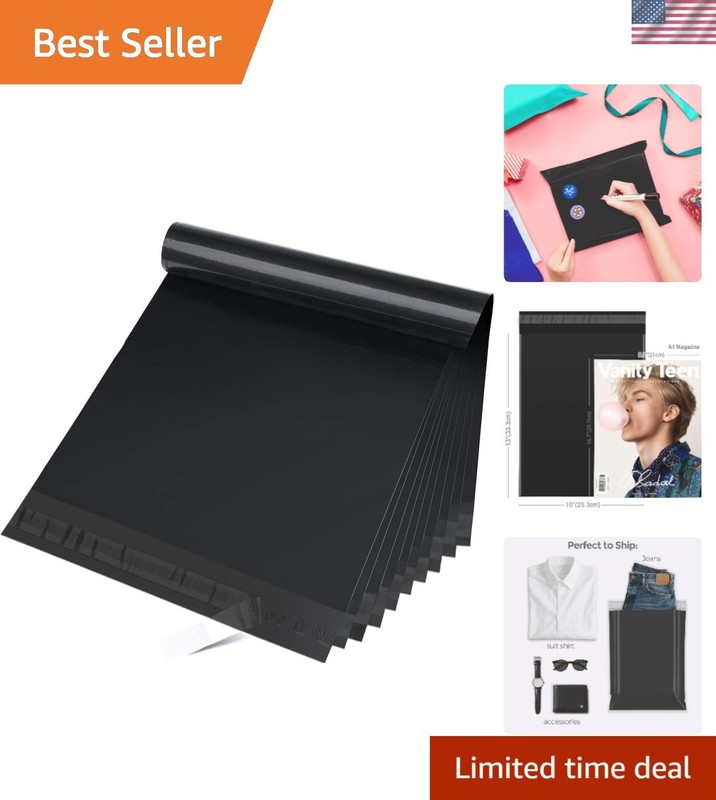 10×13 Black Poly Mailers – 100 Durable Self-Adhesive Envelopes for Easy Shipping