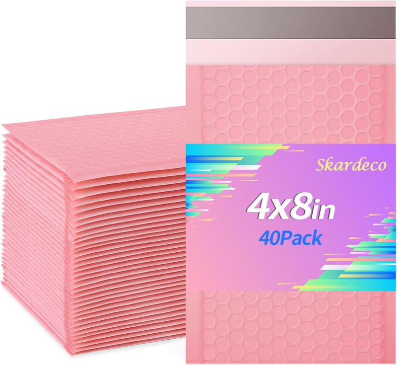4X8 Inch Pink Bubble Mailers 40 Pack Self-Seal Poly Padded Envelopes Suitable fo