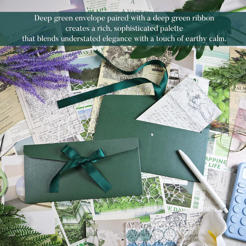 10 Pieces Ribbon Bow Kraft Paper Envelopes, Thick Pearlescent Color Envelope for gallery