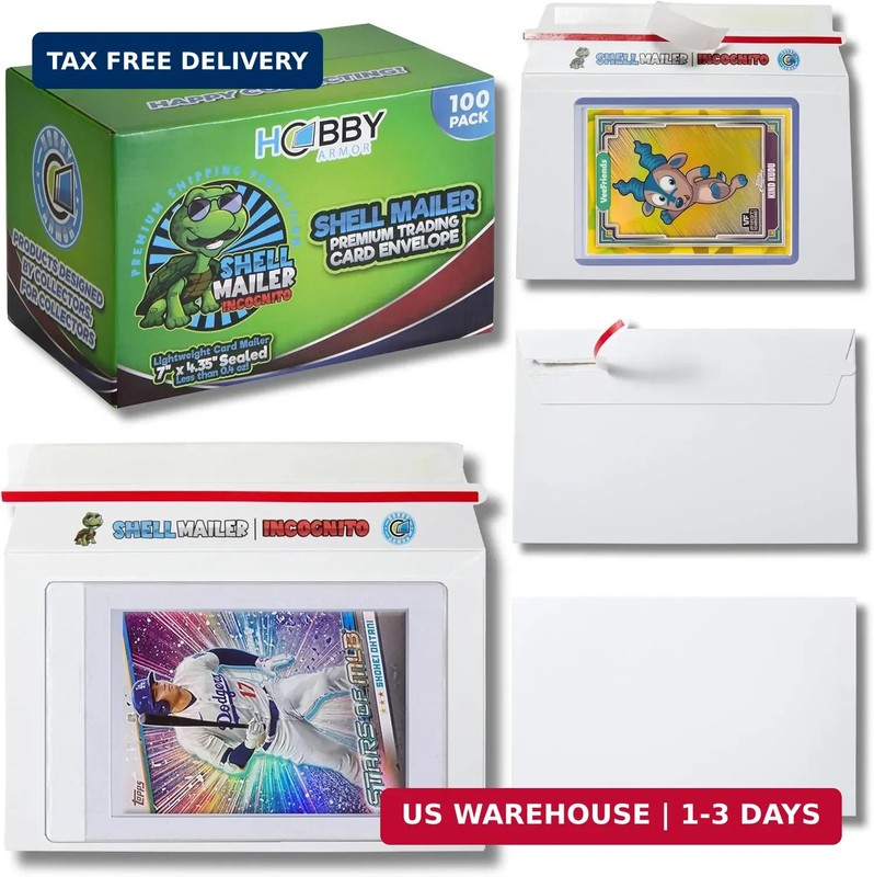 100 Pack Shell Mailer Incognito Trading Card Envelopes by Hobby Armor, 7″ x 4.35