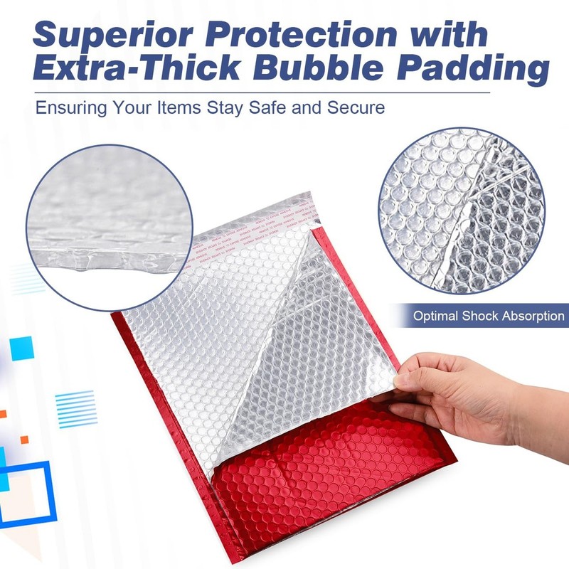 Metallic Matte Red Bubble Mailers - Durable 4x8 Inch Padded Envelopes with Se... gallery