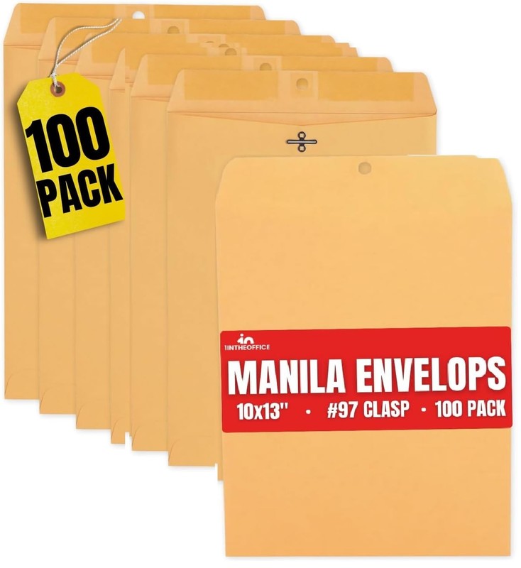 1InTheOffice Clasp Envelopes 10x13 - Kraft Self-Seal #97, Large Large, Brown