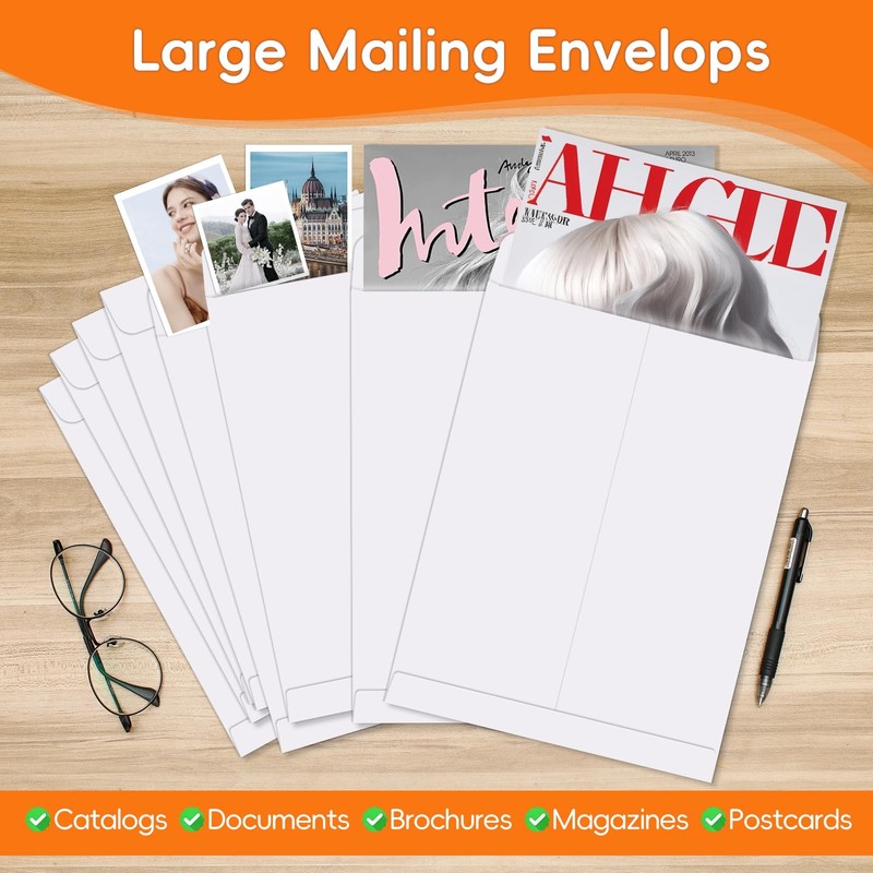 25 Pack Catalog Mailing Envelopes, 9 x 12 Inches Self-Seal White 9x12, gallery