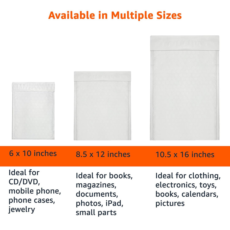 Poly Bubble Mailer, 8.5" X 12" (Internal Size 8.25" X 11"), Self-Seal, 100-Pack, gallery