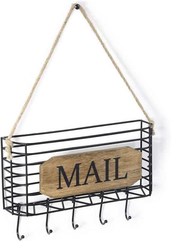 SRIWATANA Mail Organizer Wall Mount, Rustic Small, Carbonized Black