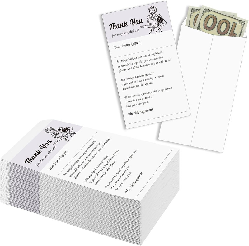 100 Pack Housekeeping Thank You Tip Envelopes, Cash Self Adhesive Tip Envelopes