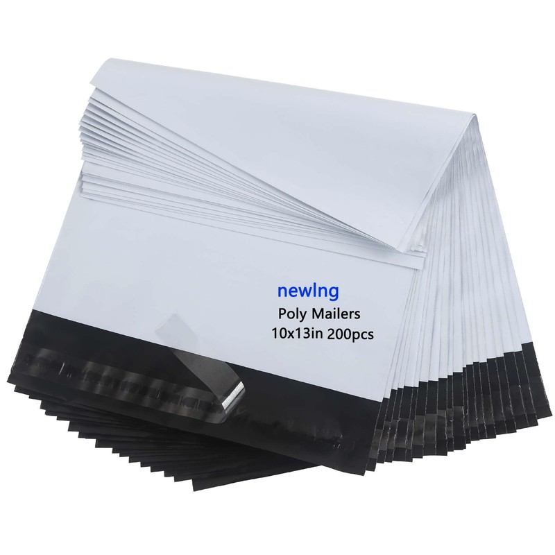 200 PCS 10x13 Inch / 250x350mm+50mm Poly Mailers Shipping Envelopes White