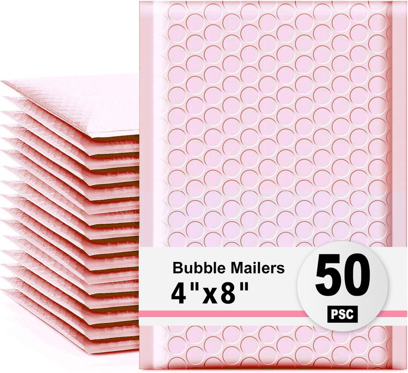 LINGLONG Pink Bubble Mailers 4X8″ Inches 50 Pack, Usable Size 4X7″ Bubble Envelo