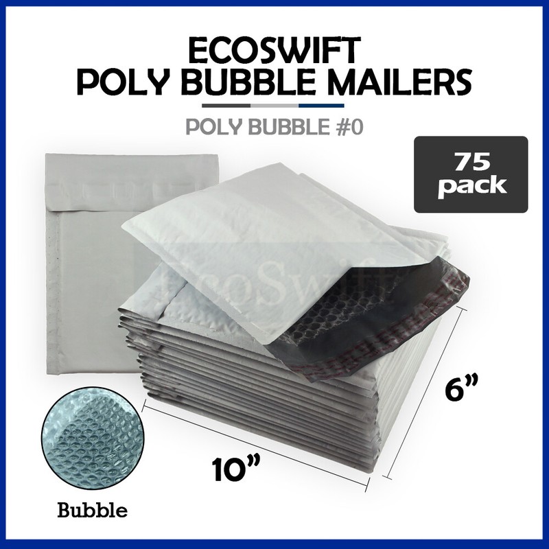 75 #0 6 x 10 EcoSwift Poly Bubble Mailers Padded Envelope Shipping Supply Bags