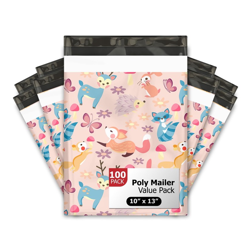 10×13 Inch Woodland Critters Designer Poly Mailers Shipping Envelopes 100 PCS