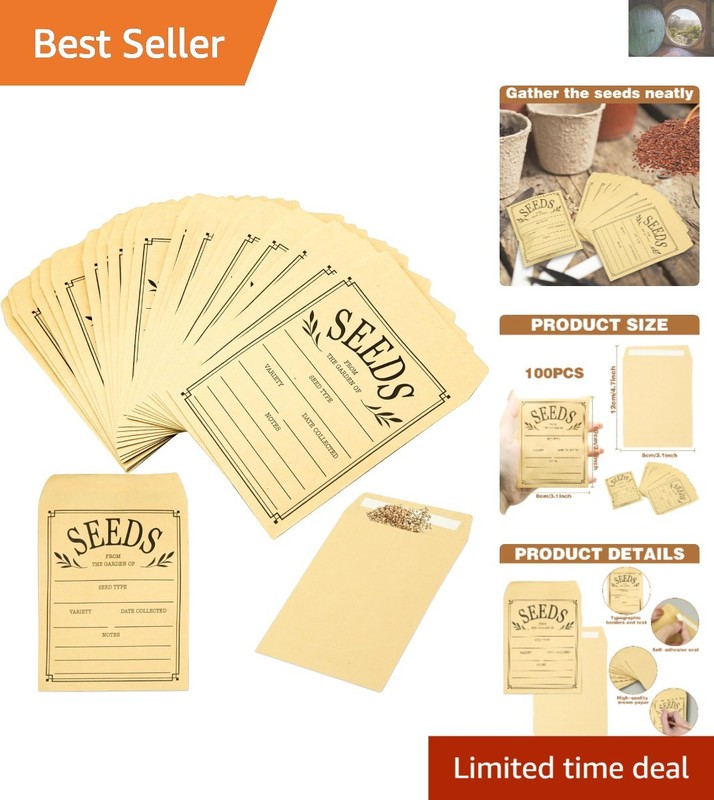 100Pcs Resealable Brown Paper Seed Envelopes – Self-Adhesive & Durable Storage