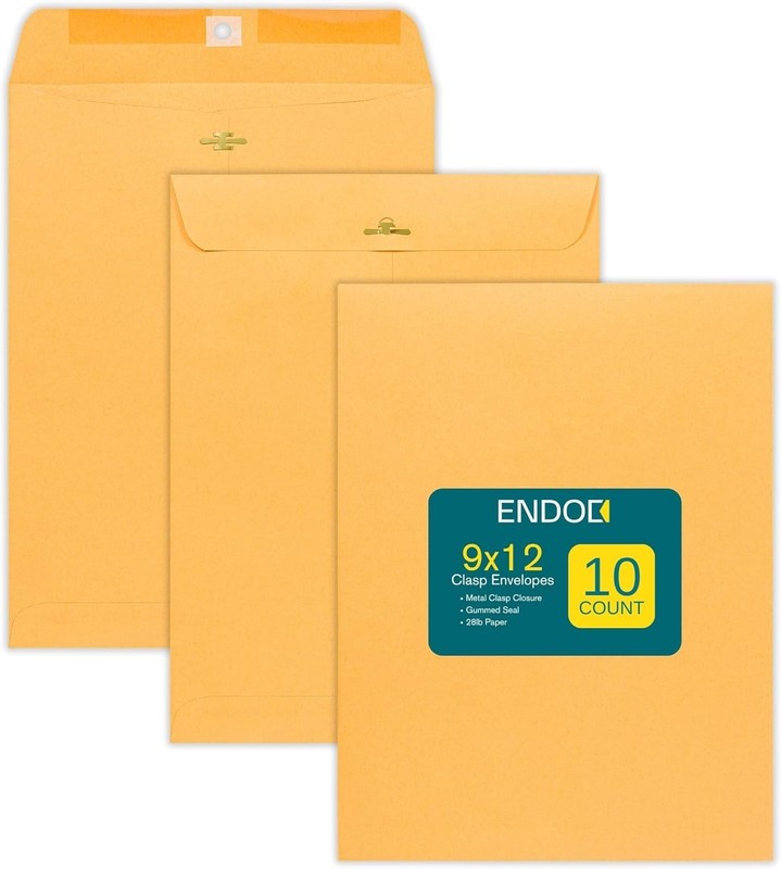 EnDoc 9×12 Clasp Envelopes – 10 Pack – Brown | 10 Count, Kraft