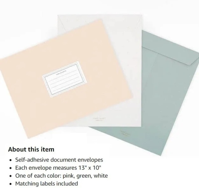 New Sugar Paper Essentials 3pk Document Envelope Letter Sz Pink/Green/White A214 gallery
