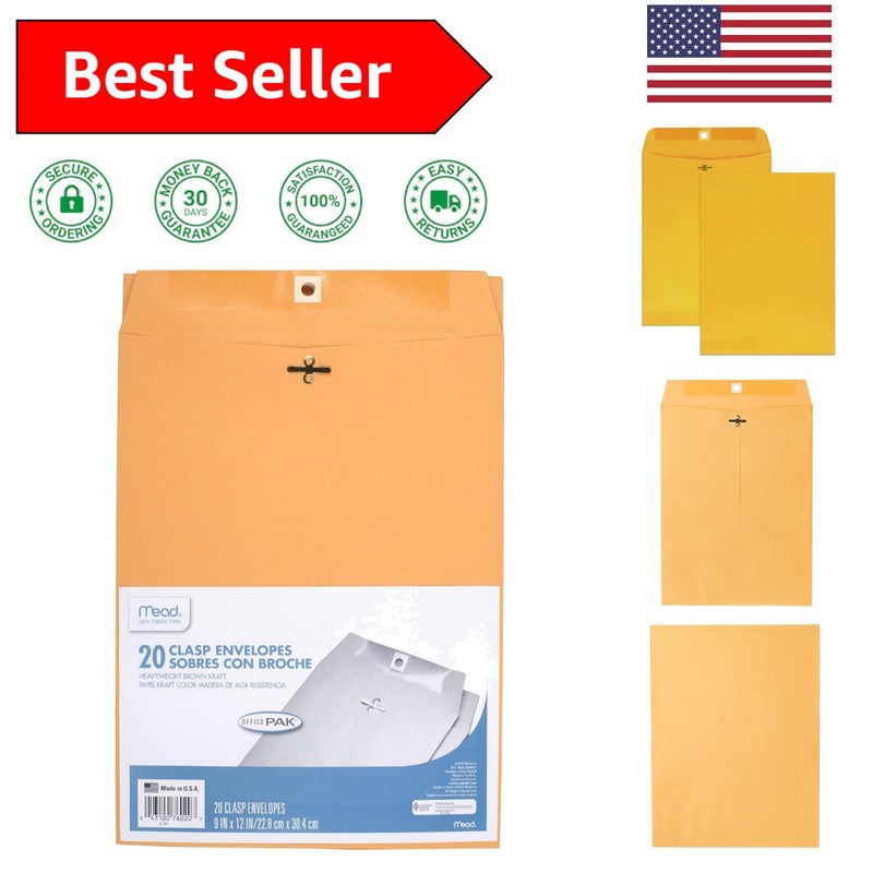 Durable 24-lb Brown Kraft Mailing Envelopes with Clasp Closure – 20 Quantity