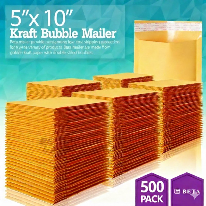 500 #00 5x10 (5x9) Kraft Bubble Padded Envelopes Mailers Shipping Bag 5"x9"