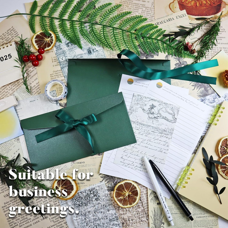 10 Pieces Ribbon Bow Kraft Paper Envelopes, Thick Pearlescent Color Envelope for gallery